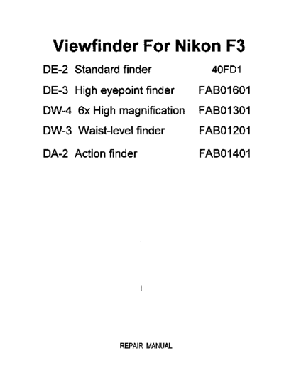 Nikon F3 Repair Manual Finder